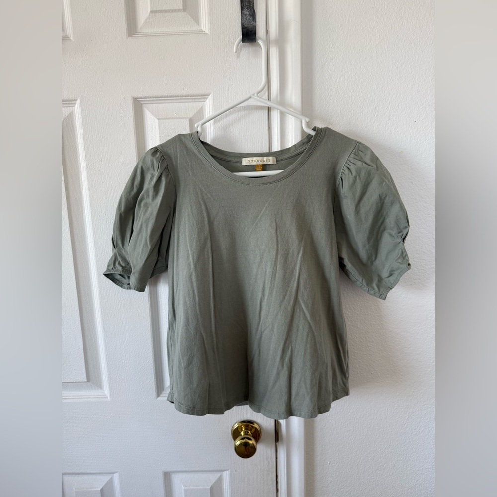 SOLD - DownEast Olive Green Puff Sleeve Top